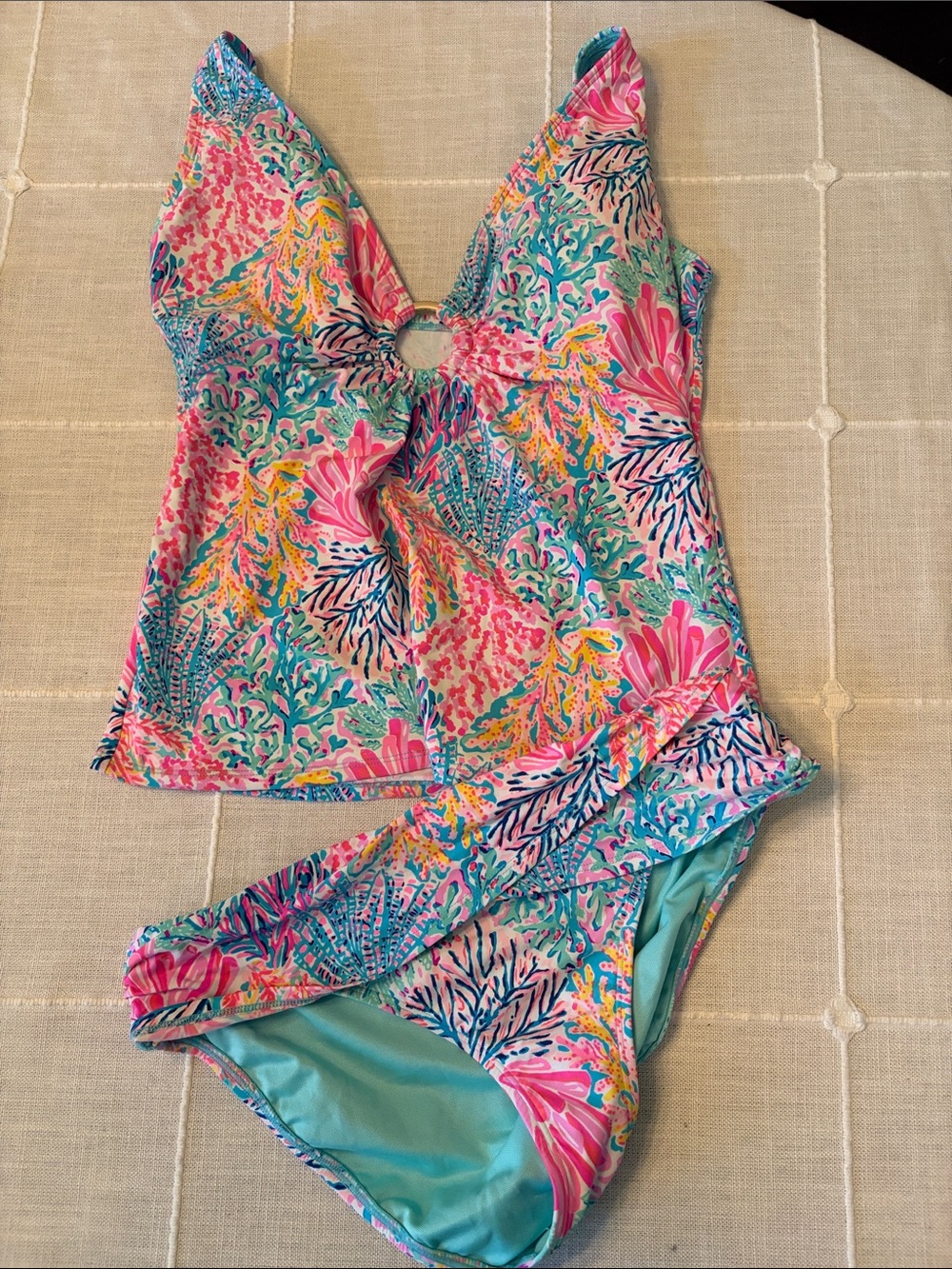 Lilly Pulitzer Ladies Multicolor Floral Tankini Swimsuit - Pink & Aqua